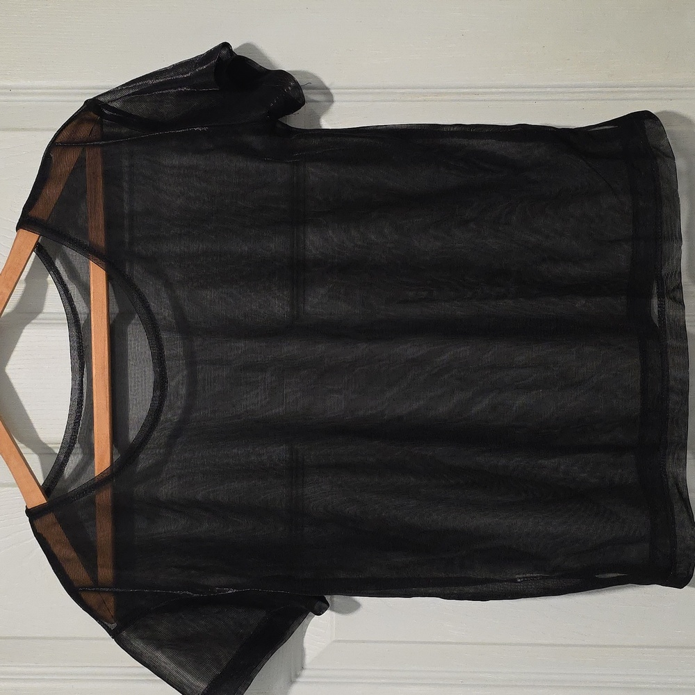 Charlotte Russe Shimmery black Mesh tee cover up small slit at waist